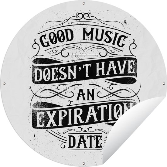 Tuincirkel Muziek - Retro - Wit - 90x90 cm - Ronde Tuinposter - Buiten