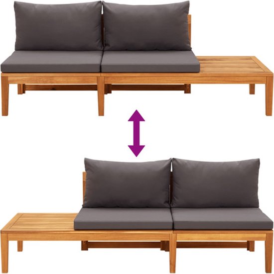 vidaXL Ensemble de jardin Bois d'acacia - 175x66x60 cm - kussen gris foncé - Ensemble de jardin
