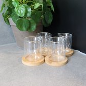 Orange85 Espresso Kopjes - Dubbelwandig - Set van 4 - met Bamboe Onderzetter - Glazen - Koffiekopjes