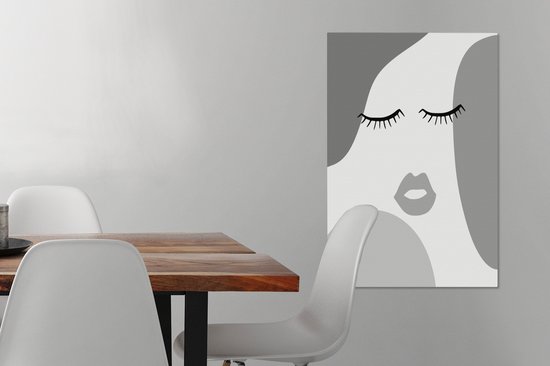 Tableau sur toile Visage - Abstrait - Zwart - Wit - 60x90 cm - Décoration murale