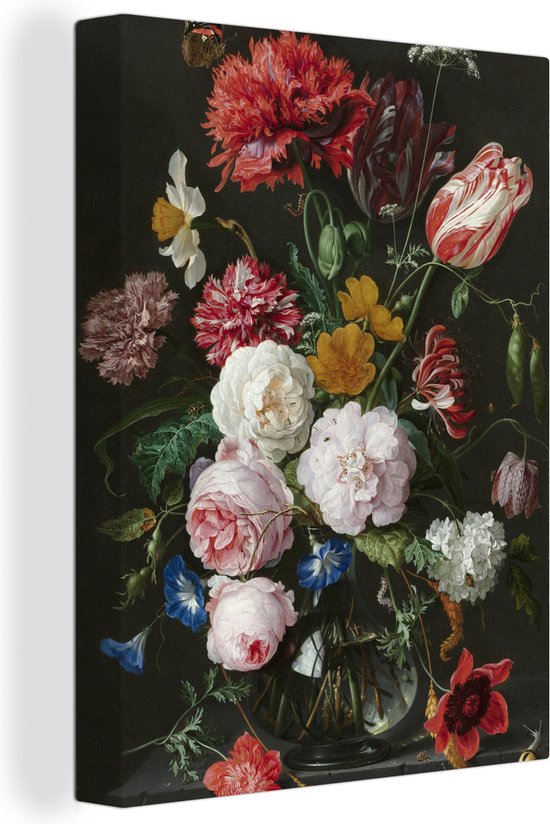 Peinture sur toile Nature morte aux fleurs dans un vase en verre - Peinture de Jan Davidsz. de Heem - 30x40 cm - Décoration murale