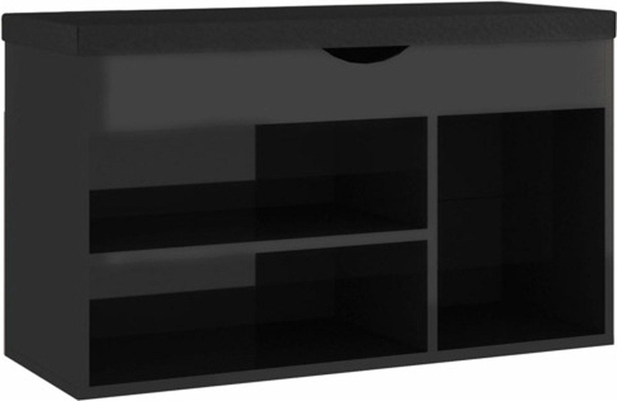 vidaXL Schoenenbank - met - kussen - 80x30x47 - cm - hout - hoogglans - zwart hoogglans zwart