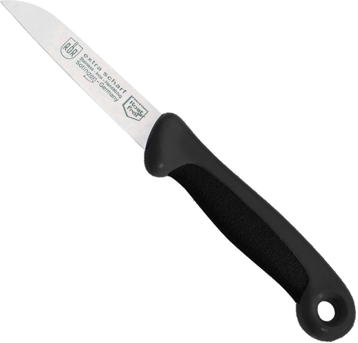 RÖR Solingen Schilmesje Extra Grip – RVS Lemmet Recht – 17,5 cm – Zwart met Zwart