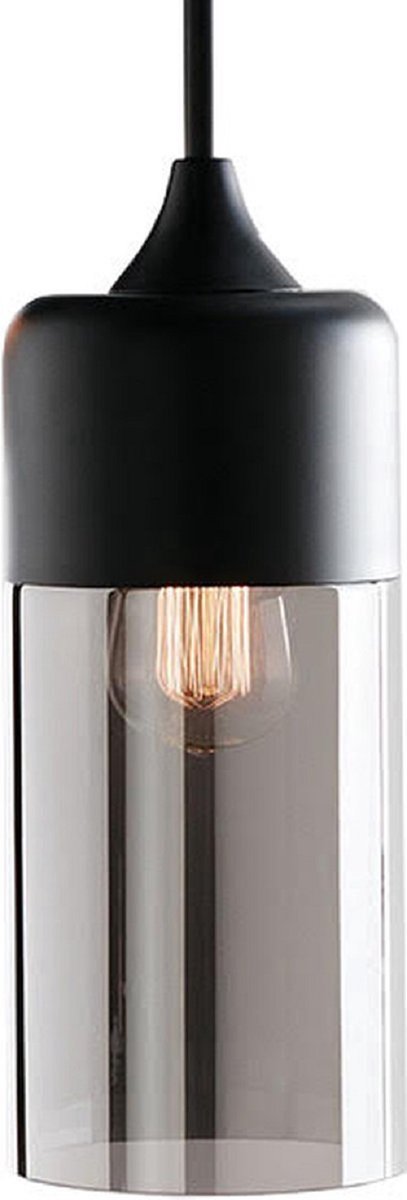 Meeuse-LED - Hanglamp Smokey - Zwart - Cilinder - Eetkamer - Woonkamer - E27 - Inclusief lichtbron A60 - Hanglamp Glas - Hanglamp Modern - Draadlampen