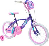 Huffy Glimmer Meisjesfiets - 5-7 jaar -Kinderfiets 16 Inch - Inclusief zijwieltjes - Paars en roze - Snelle en makkelijke montage