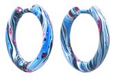 Oorbellen Tie-dye - Oorringen RVS - 12 mm - Blauw