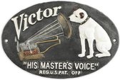 Gietijzeren wandbord - Hond met grammofoon - Victor - His Master's Voice (HMV) muziek