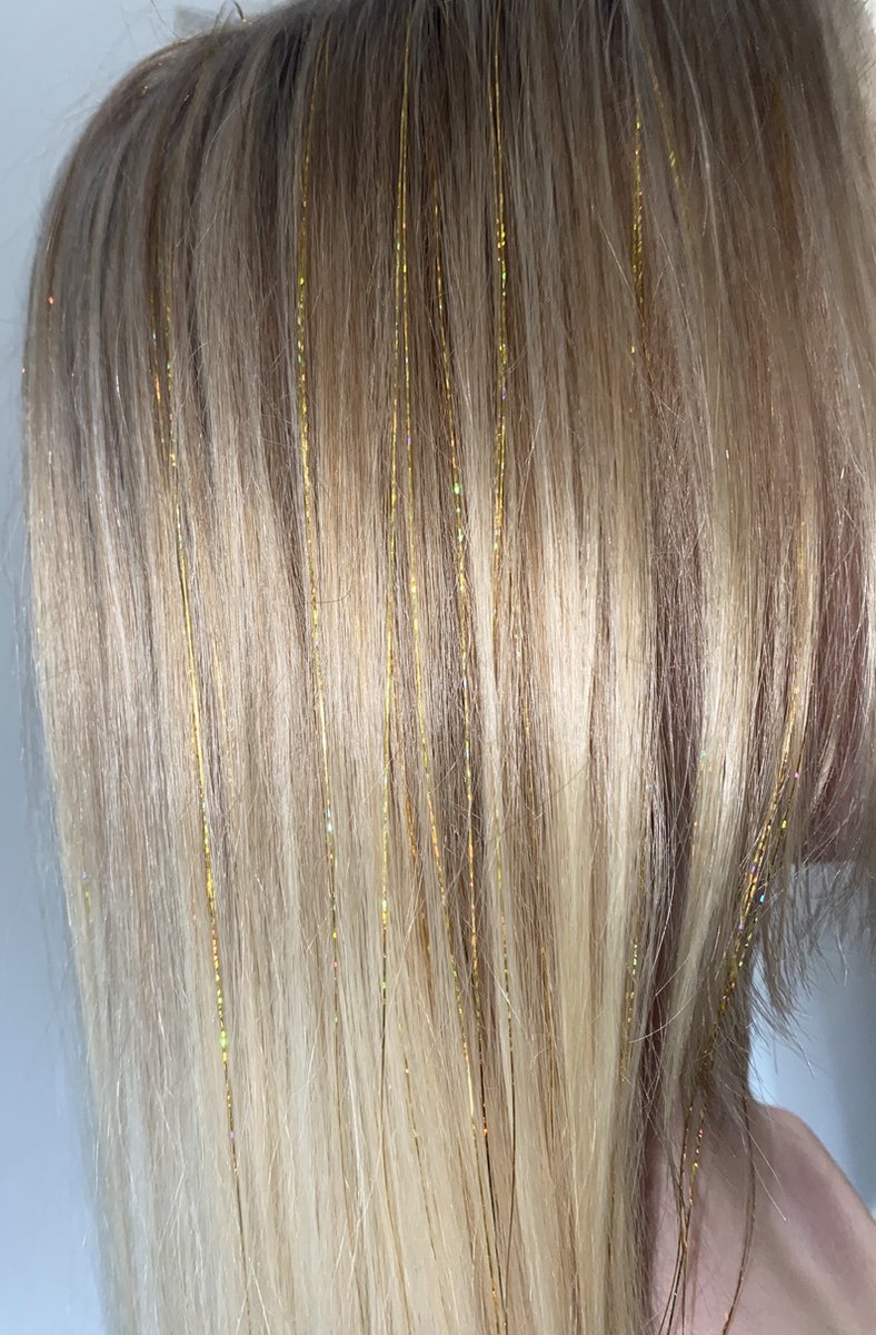 Hair Tinsels - GlitterHaar - Festival Glitter Haar Extensions - 100 Hairtinsels - Inclusief Tutorial en filmpjes - Veel Kleuren - Goud
