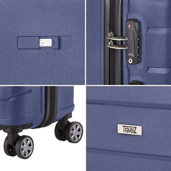 TravelZ Big Bars Handbagage koffer 55cm met TSA-slot - 35 Ltr Lichtgewicht reiskoffer - Blauw - Travelz