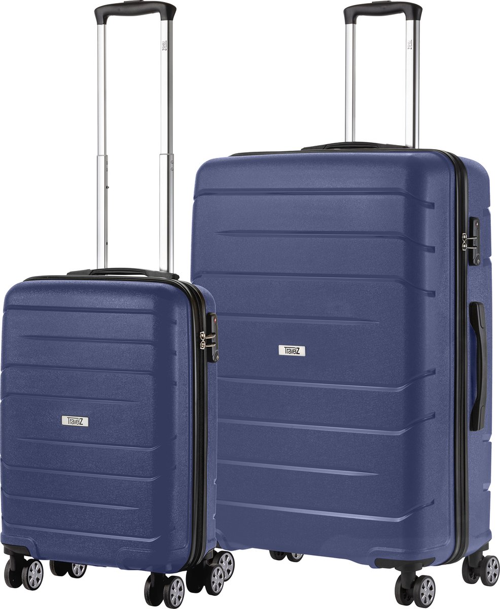TravelZ Big Bars Kofferset 2-delig - Handbagage 35L en Grote Koffer 106L - Blauw - Travelz