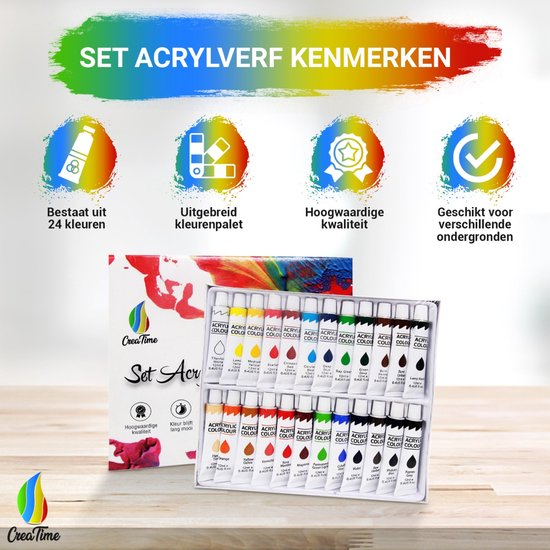 Maaleo Acrylverf Set 24 Kleuren - 12 ml Tubes voor Alle Ondergronden