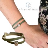 Armband-Groen-Bloem-17 cm-Leer-Charme Bijoux
