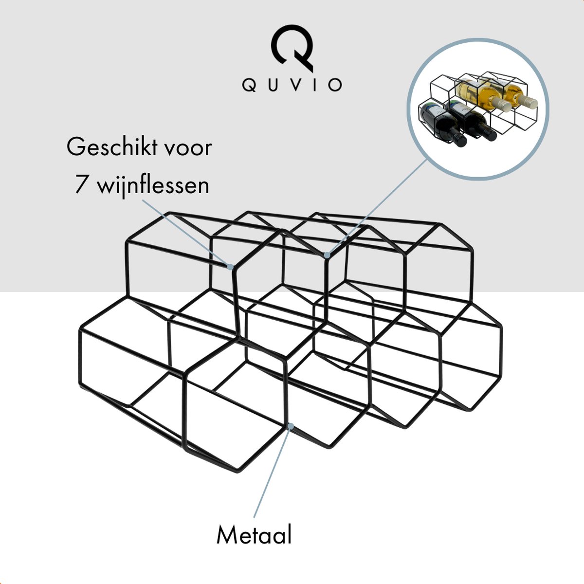 QUVIO Wijnrek - Wijnkast - Drankkast - Wijnrekken - Wijnrek staand - Wijnaccessoire - Metaal - Voor 7 flessen - 19 x 35 x 18 cm (lxbxh) - Zwart – foto 4