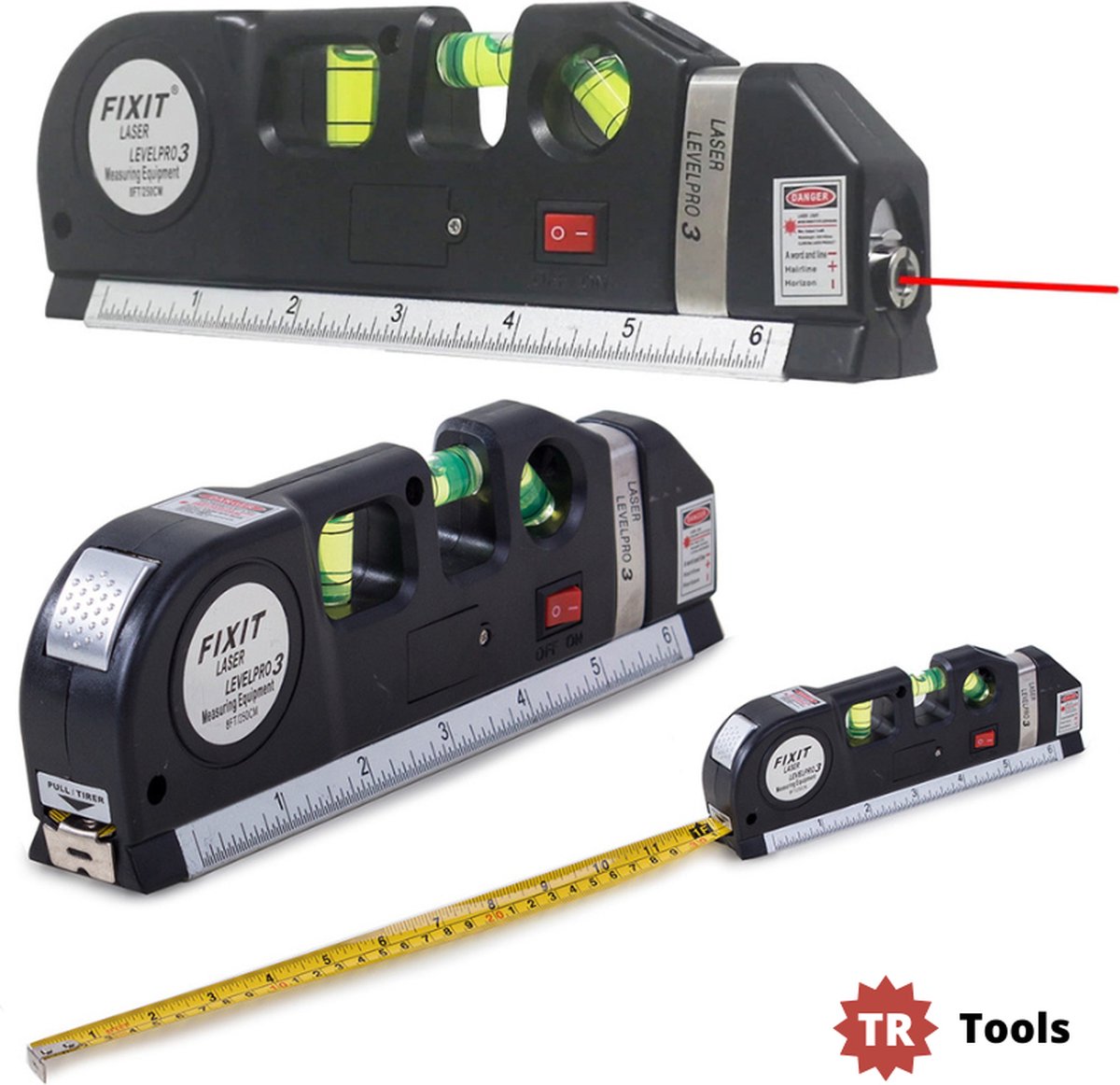 T.R. Tools - Levelpro3 Laserwaterpas - Incl. Rolmaat 2,50 meter - Incl. Batterijen - 3 Verschillende lasers - Kruislijnlaser - Horizontale en Verticale Laser - Klussen - Waterpassen - T.R.Goods
