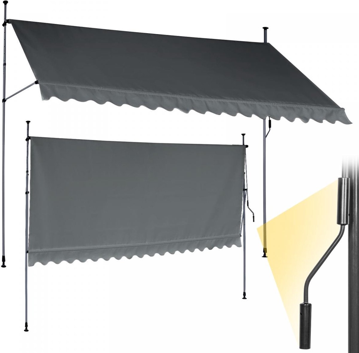 GoodVibes - In Hoogte Verstelbare Luifel met UV-bescherming en Slinger - 400x80 cm - Waterafstotend voor op het Balkon of Terras - Zonbescherming - Zonnescherm - Terrasluifel - Antraciet