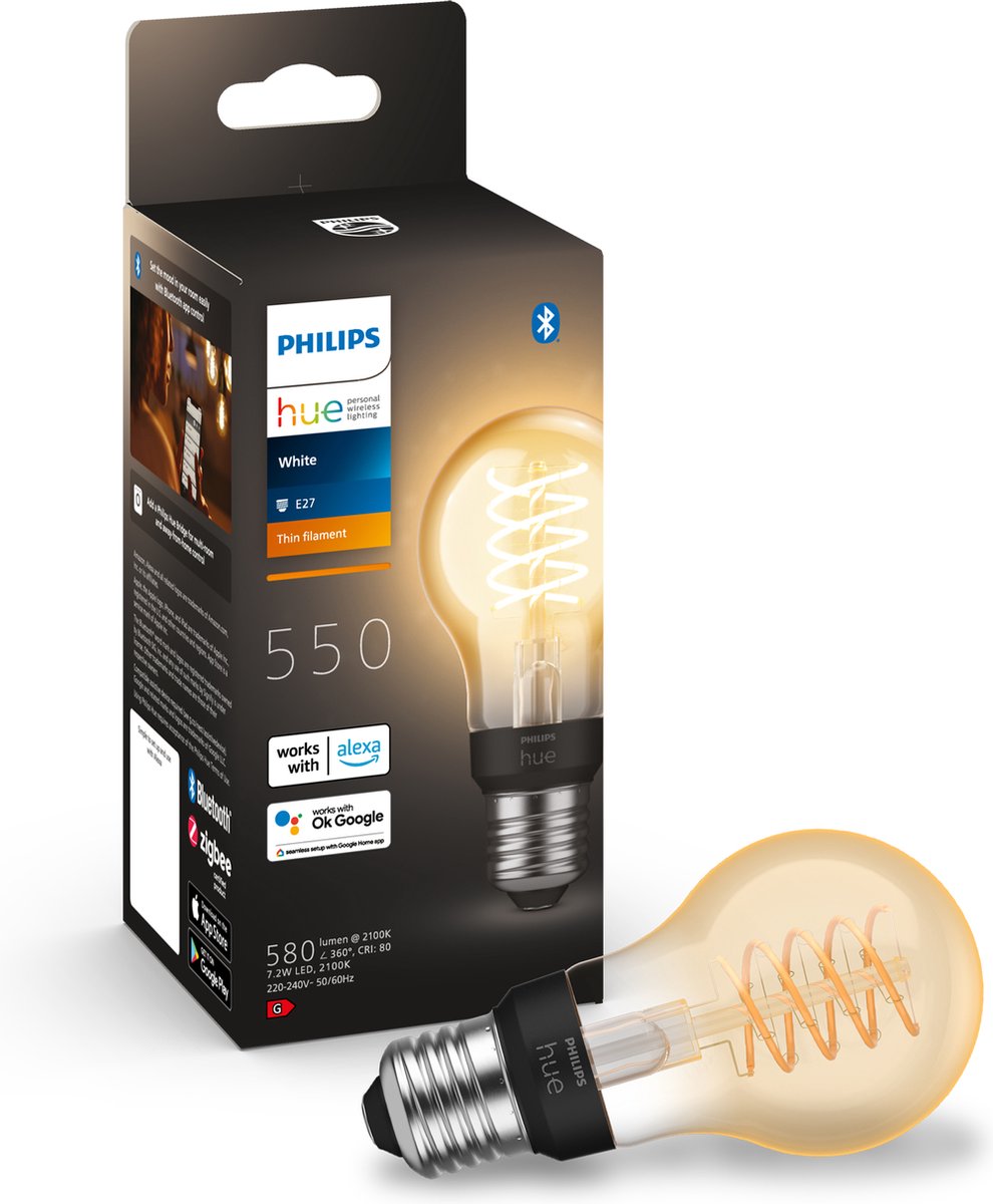 Philips Hue filament standaardlamp A60 – warmwit licht – E27
