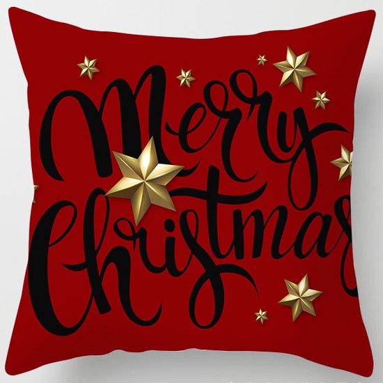 Without Lemon - Kerst Kussenhoes - Rood met zwarte "Merry Christmas" - Kerst kussen - Kerstdagen - Feestdagen - Kerst - Decoratie - Woondecoratie - Kussenslopen - December - Cadeau