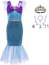 Joya Kids® Zeemeermin Verkleedjurk Donker Paars | Ariel | Mermaid Verkleedkleding | Maat 128/134 (130) | Jurk + Mermaid Accessoires set | Cadeau meisje