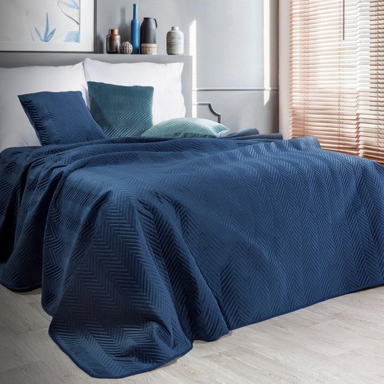 Oneiro’s luxe SOFIA Beddensprei Blauw - 200x220 cm – bedsprei 2 persoons - blauw – beddengoed – slaapkamer – spreien – dekens – wonen – slapen
