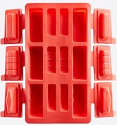 Lékué bakvorm voor 6 cilindervormige mini buches uit silicone rood 29x17x3.5cm