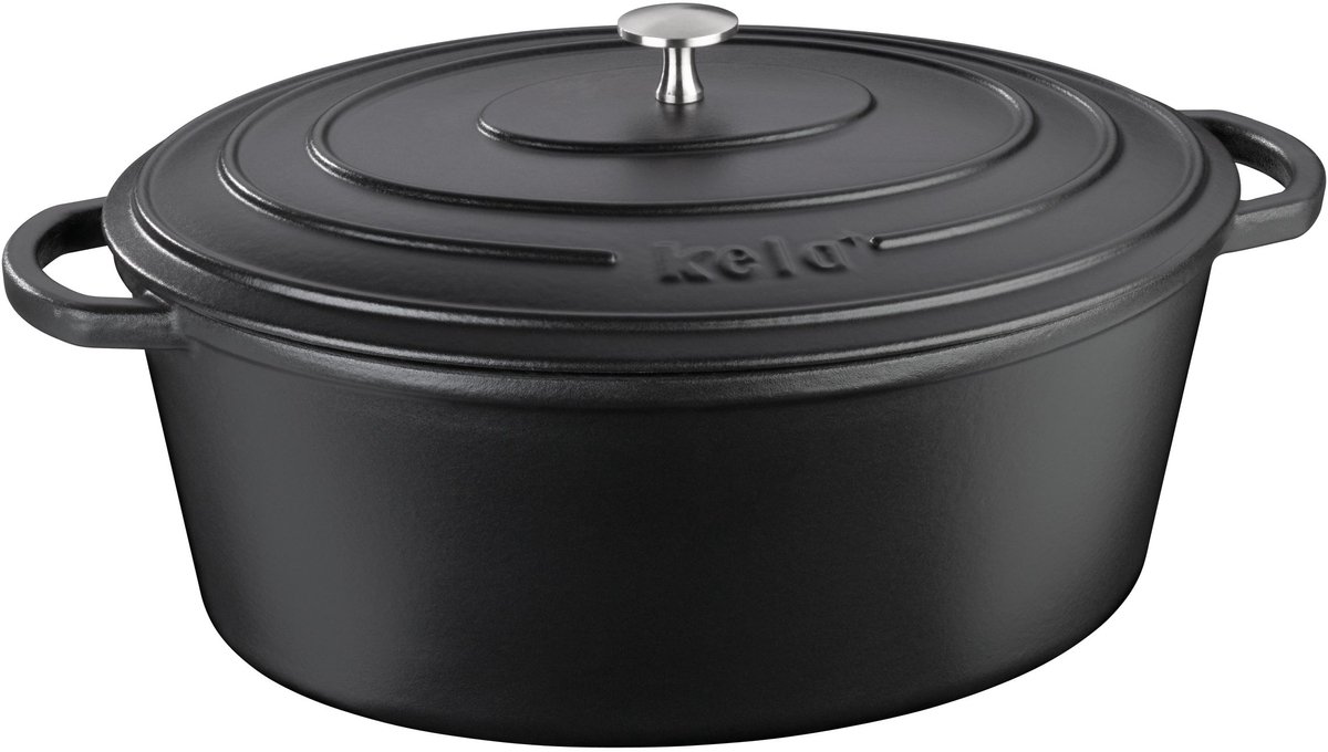 Braadpan Gietijzer Ovaal Zwart, 36 cm x 29 cm- Kela | Calido
