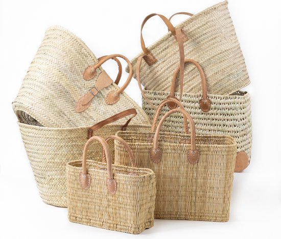 Strandtas - Riet - 100% Natuurlijke Materialen - Boodschappentassen - 50 (L) x 45 (H) x 18 (D) cm - Strandtassen - Rieten strandtas - Lange en korte hengsel