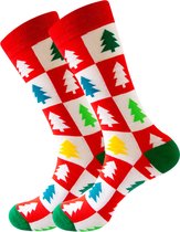 Kerstsokken rood/wit/groen met kerstbomen - Sokken heren/dames maat 40-45 - grappig design kerstcadeau