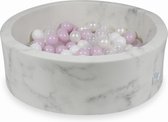 Ballenbak rond - marmer - 90x30 cm - met 200 licht roze, parelmoer, wit en transparante ballen