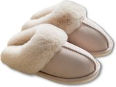 Pantoffels Dames en Heren Fluffy Open Sloffen met Pluche Voering Antislip Zool – Heavency ® - Beige - Maat 38/39