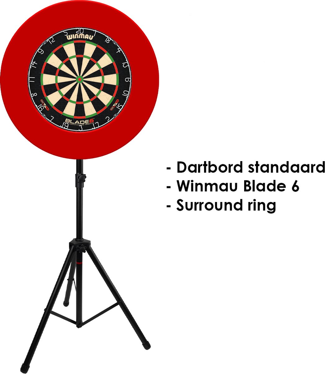 Dragon darts - Portable dartbord standaard pakket - inclusief Winmau Blade 6 - dartbord - surround ring - rood