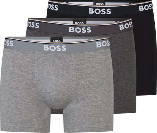 HUGO BOSS Power boxer briefs (3-pack) - heren boxers normale lengte - grijs - grijs - zwart - Maat: L