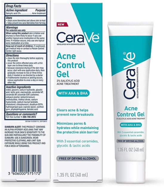 CeraVe Acne Control Gel AHA/BHA Acne Gel, salicylic acid Acne Treatment