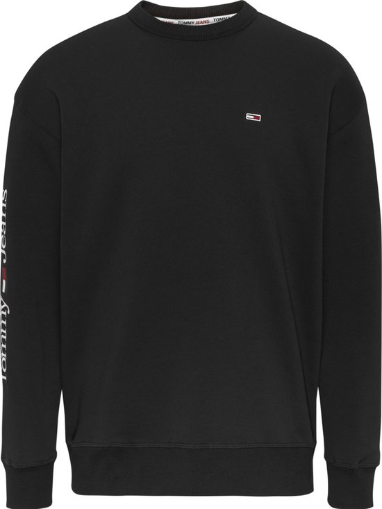 Tommy Jeans - Heren Sweaters Reg Linear Placement Crew Sweater - Zwart - Maat S