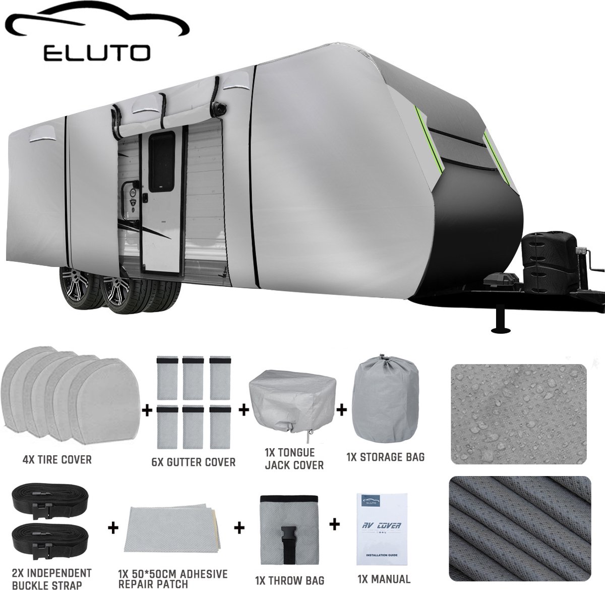 ELUTO Caravanhoes 914*267*274 CM - Waterdicht, UV-bescherming, sneeuwbestendig - Grijs