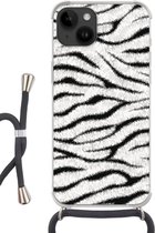 Geschikt voorApple Iphone 14 - Crossbody Case - Dierenprint - Zebra - Wit - Siliconen - Crossbody - Backcover met Koord - Telefoonhoesje met koord - Hoesje met touw