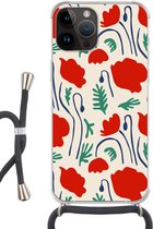 Geschikt voorApple Iphone 14 Pro Max - Crossbody Case - Bloemen - Roos - Patronen - Siliconen - Crossbody - Backcover met Koord - Telefoonhoesje met koord - Hoesje met touw