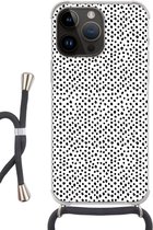 Telefoonkoord - Telefoonketting - Geschikt voorApple Iphone 14 Pro - Crossbody Case - Stippen - Zwart - Wit - Siliconen - Crossbody - Telefoonhoesje met koord