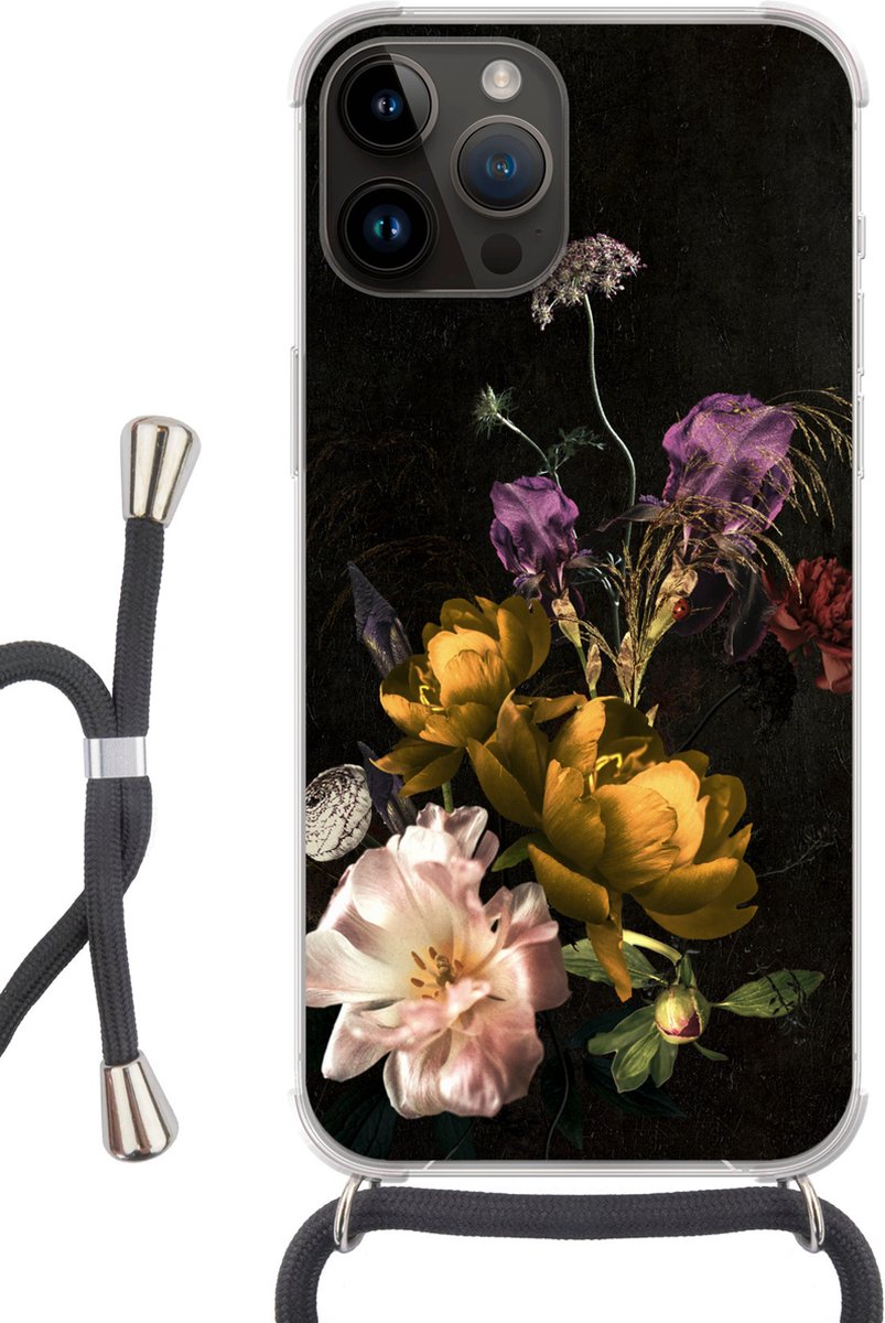 Telefoonkoord - Telefoonketting - Telefoonhoesje Geschikt voor Apple Iphone 14 Pro Max - Bloem - Patronen - Planten - Siliconen - Crossbody - Telefoonhoesje met koord Telefoonhoesje
