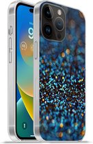 Geschikt voorApple Iphone 14 Pro - Softcase hoesje - Glitter - Blauw - Abstract - Design - Siliconen Telefoonhoesje