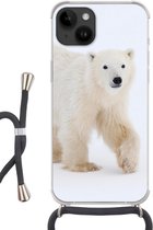 Geschikt voorApple Iphone 14 - Crossbody Case - IJsbeer - Sneeuw - Wit - Siliconen - Crossbody - Backcover met Koord - Telefoonhoesje met koord - Hoesje met touw