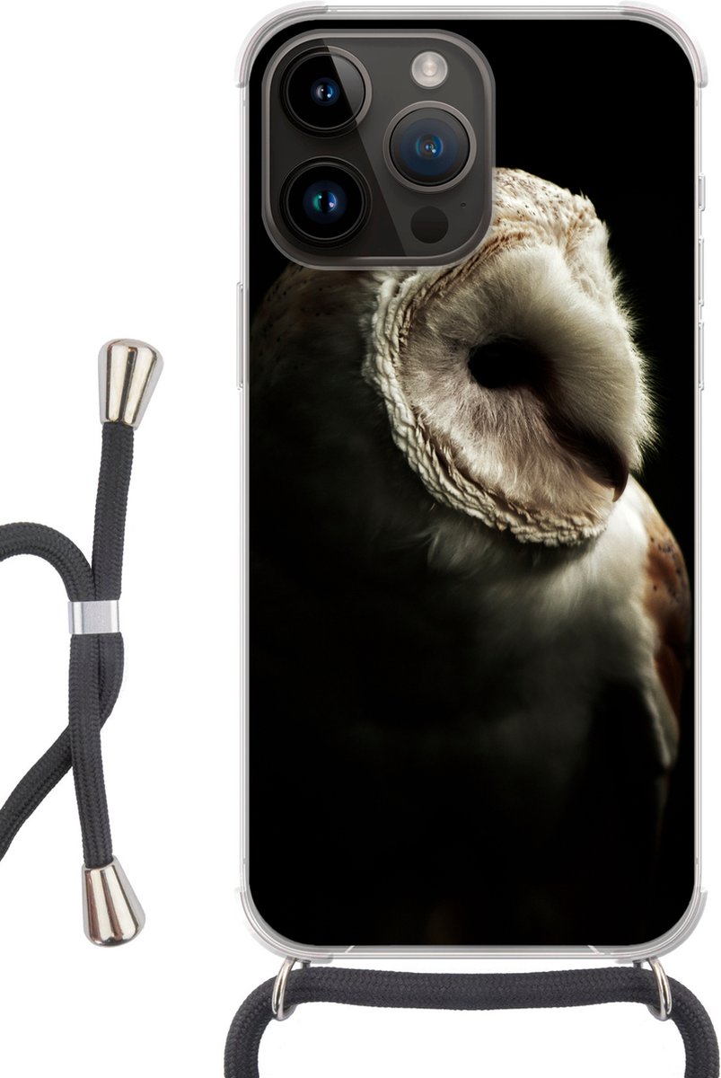 Telefoonhoesje Geschikt voor Apple Iphone 14 Pro - Uil - Vogel - Portret - Siliconen - Crossbody - Backcover met Koord - Telefoonhoesje met koord - Hoesje met touw Telefoonhoesje