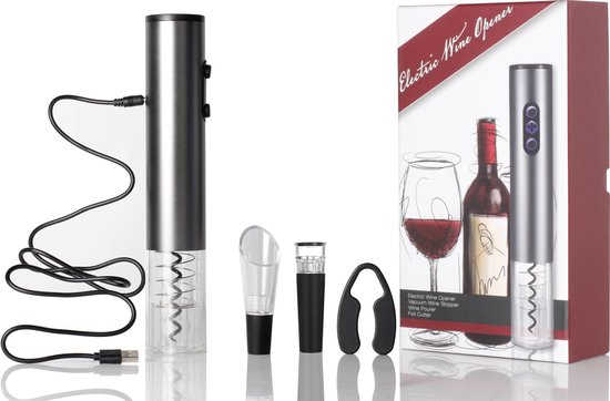 Bsteciar Elektrischer Korkenzieher, 4-in-1 Weinöffner Set mit Automatischem Flaschenöffner & Wiederaufladbarem Weinbelüfter, Vakuumstopfen, Folienschneider, Geschenk für Weinliebhaber, Hochzeit, Party