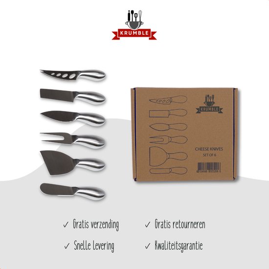 Krumble de Couteaux à fromage à fromage 6 pièces en acier inoxydable en boîte / Couteaux à fromage / Ensemble de couteaux à fromage pour tous les types de fromage - Acier