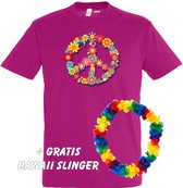 T-shirt Peace Flowers | Love for all | Gay pride | Regenboog LHBTI | Fuchsia | maat XL