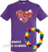 T-shirt Love Peace Hart | Toppers in Concert 2022 | Toppers kleding shirt | Flower Power| Happy Together | Hippie Jaren 60 | Paars | maat L