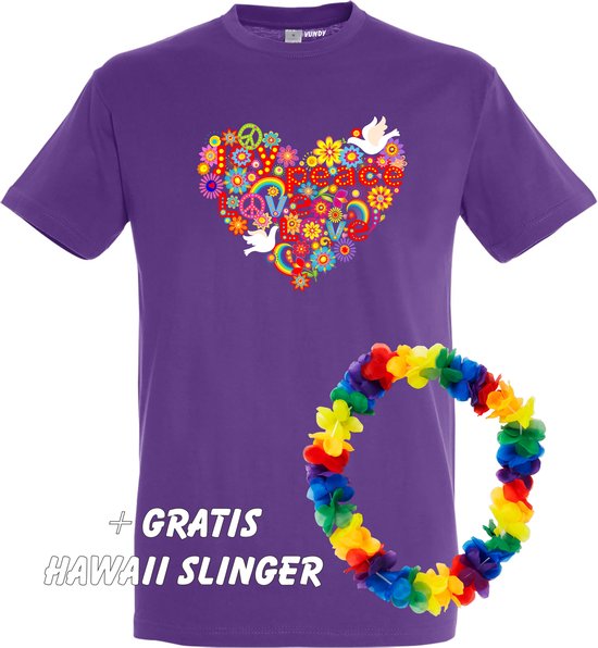 T-shirt Love Peace Hart | Love for all | Gay pride | Regenboog LHBTI | Paars | maat L