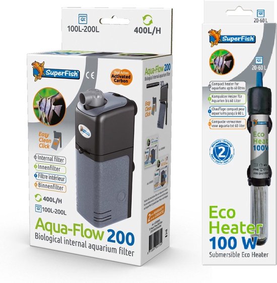 SuperFish - AquaFlow Dual Action 200 - Filtre aquarium + SuperFish -  Chauffage Eco -... | bol.com