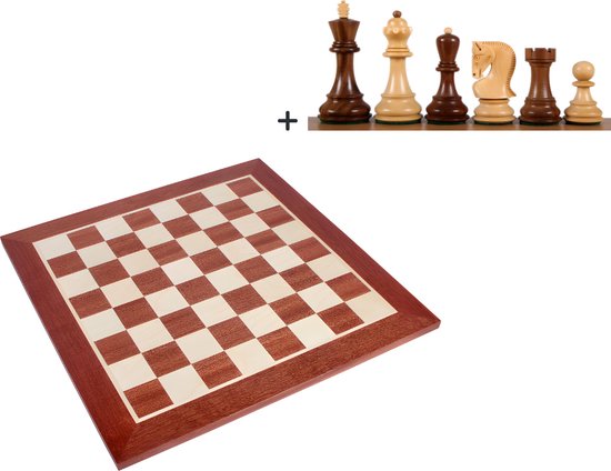 Afbeelding van het spel ChessRegion - Schaakbord Mahonie/Plataan  - 54x54cm - Inclusief Verzwaarde Schaakstukken