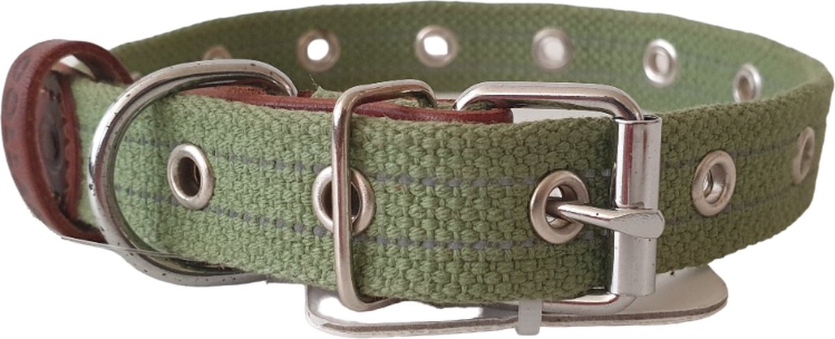 WAUDOG Canvas Halsband / Hondenhalsband - Katoen - Groen - Reflecterend - S - Breedte: 20 mm - Nekomtrek: 28,5 - 41 cm (GELIEVE ALVORENS BESTELLEN OPMETEN)