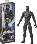 Black Panther speelfiguur naast de verpakking met 'Avengers Endgame' logo en speelfiguur.